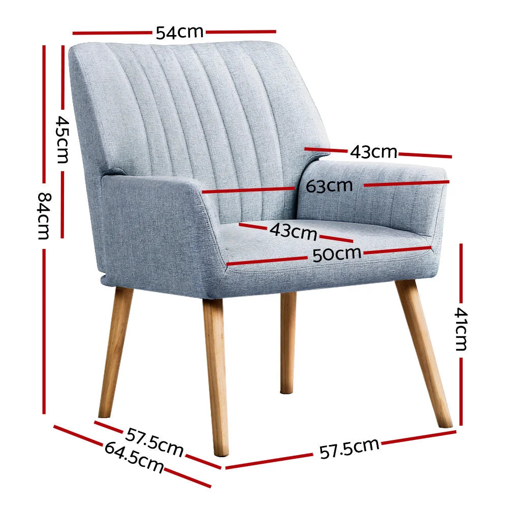 Grey fabric accent chair with hanging seat and curved stand frame