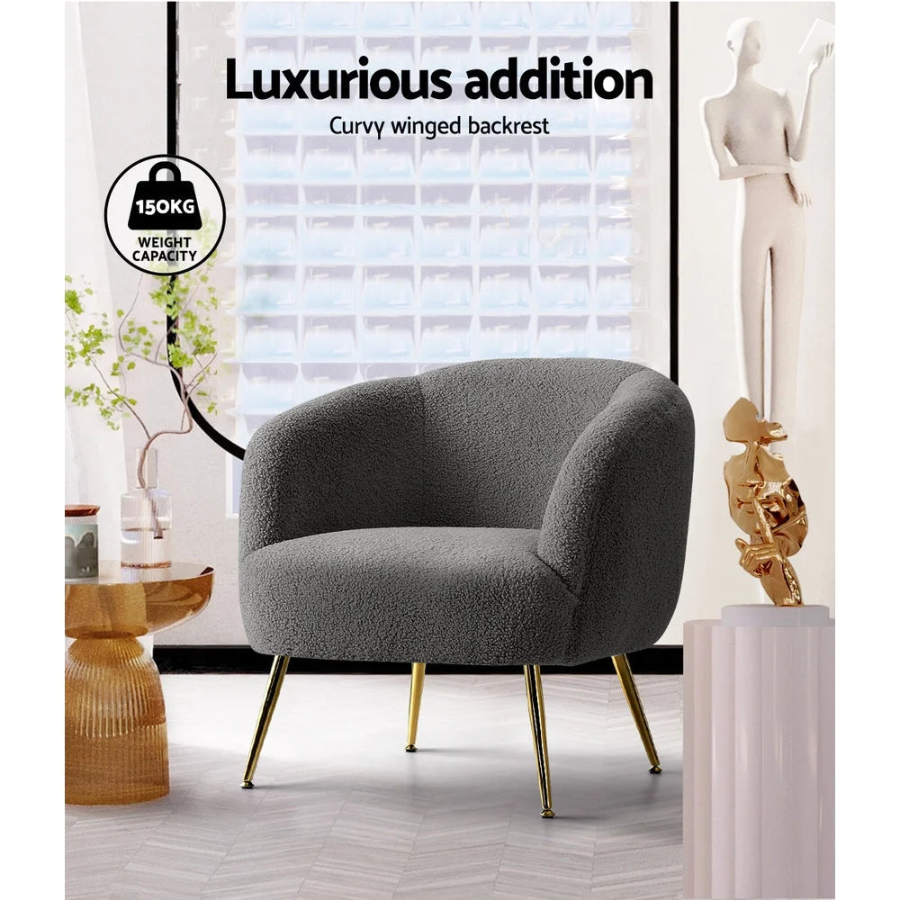 Charcoal accent chair with hanging seat and curved stand frame