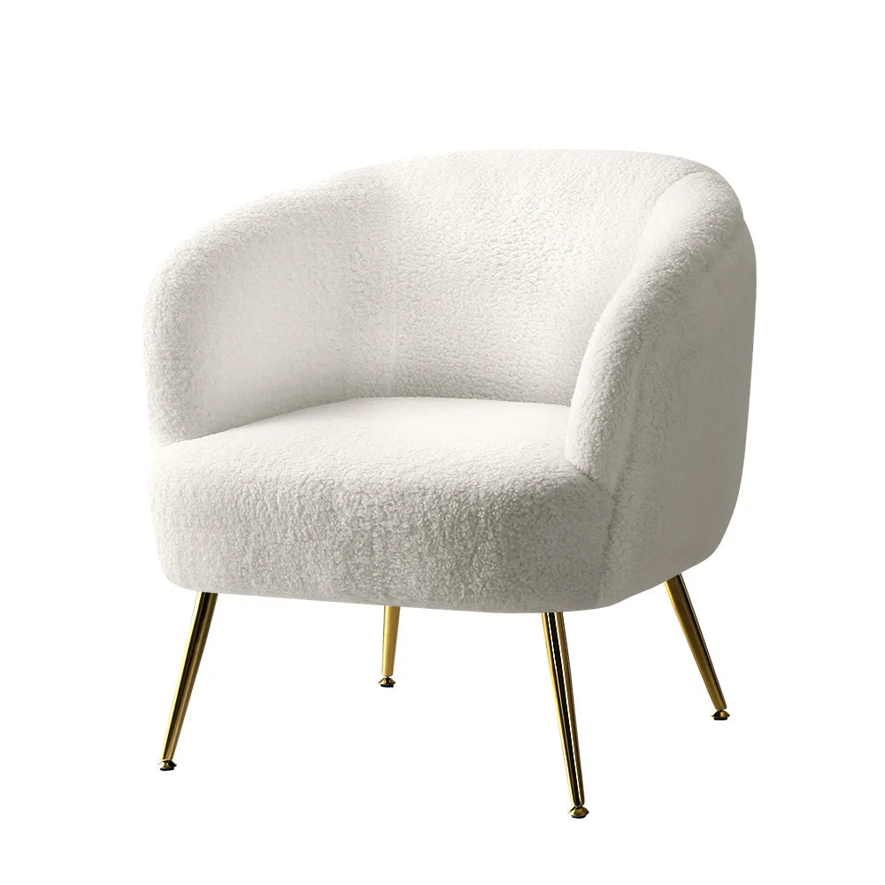 Armchair Lounge Accent Chair Sherpa Bouclé Sofa - White