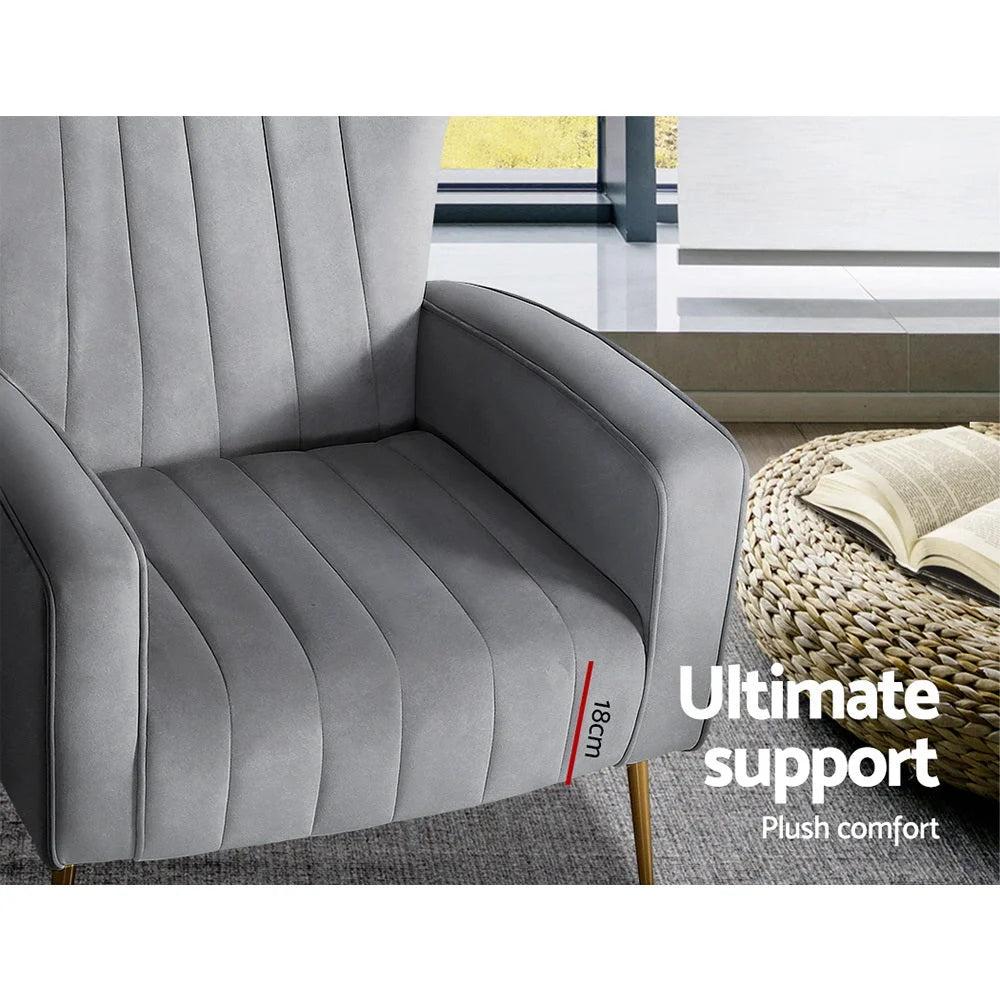 Armchair Lounge Chair Accent Chairs Grey Velvet Sofa Seat