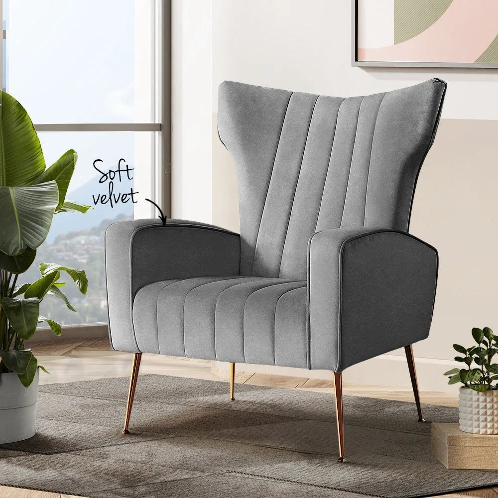 Armchair Lounge Chair Accent Chairs Grey Velvet Sofa Seat