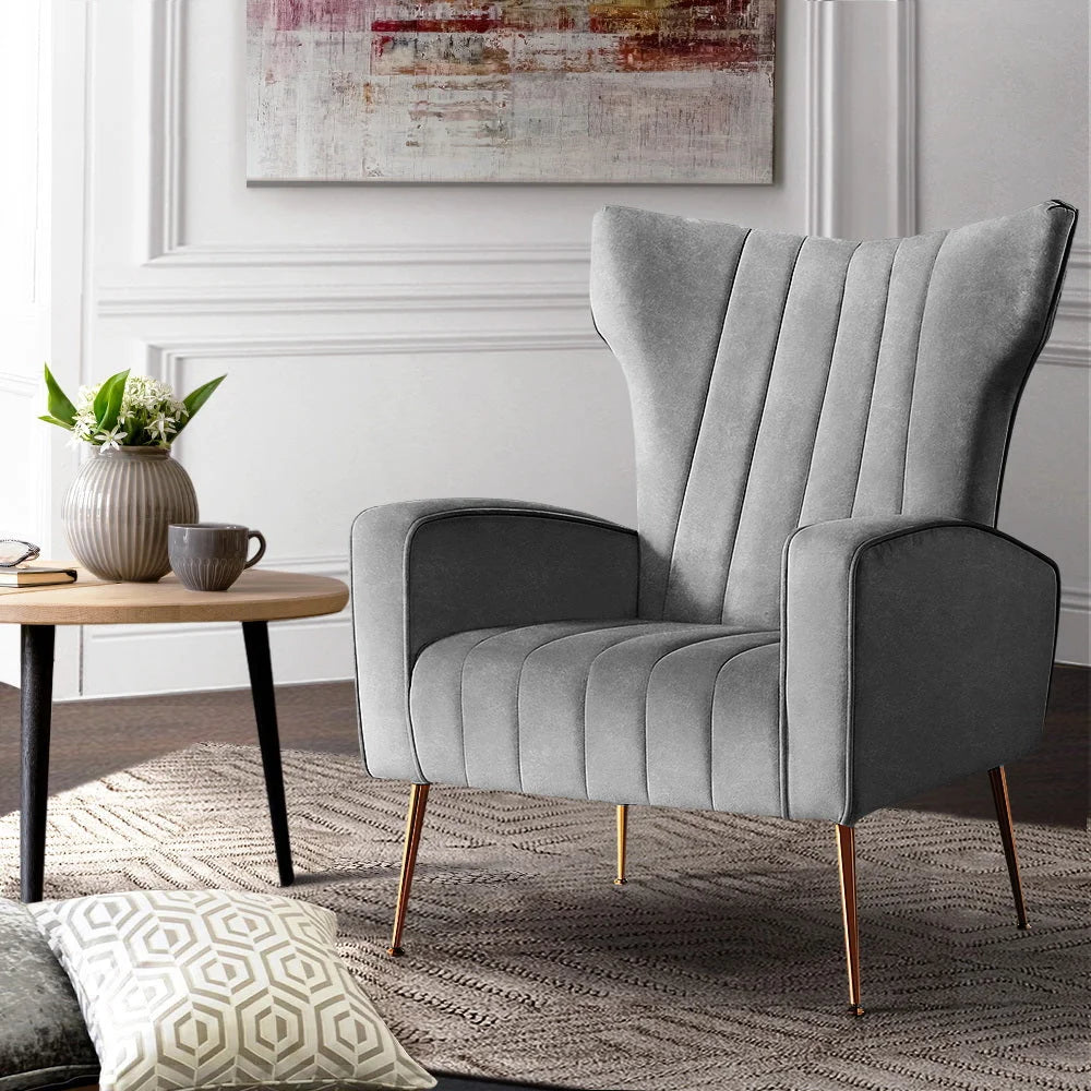 Armchair Lounge Chair Accent Chairs Grey Velvet Sofa Seat