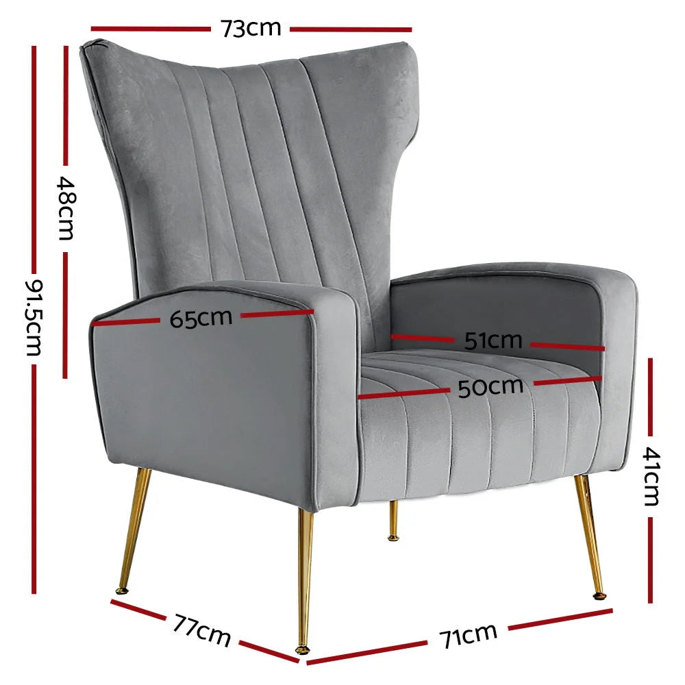 Armchair Lounge Chair Accent Chairs Grey Velvet Sofa Seat