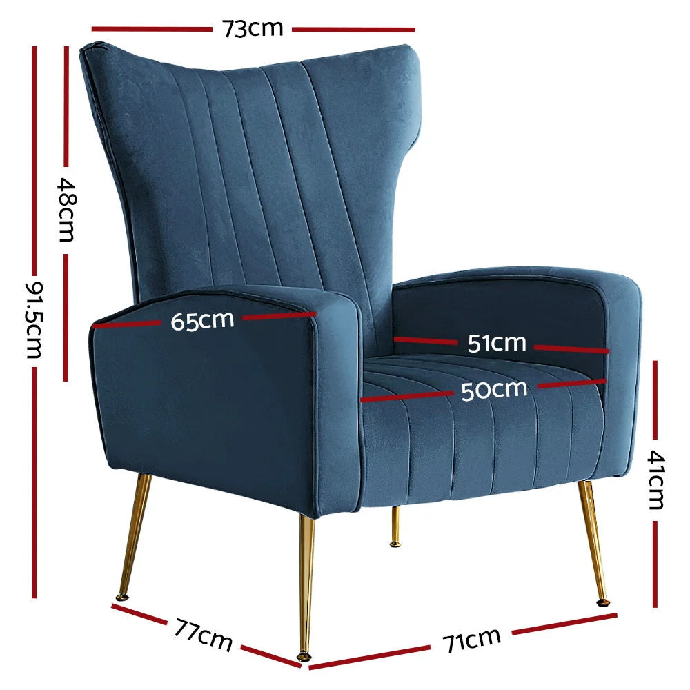 Armchair Lounge Chair Accent Chairs Navy Blue Velvet Sofa
