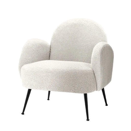 White accent chair with armrests and support legs