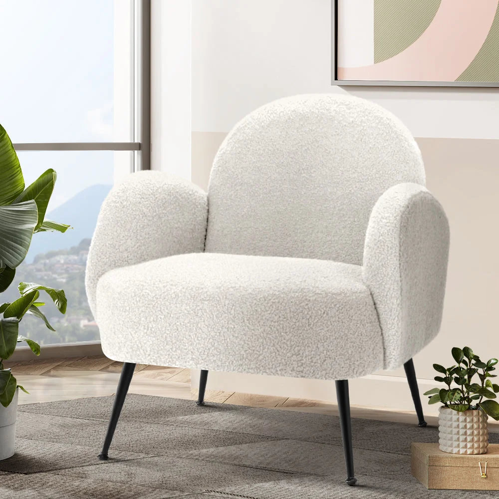 Armchair Lounge Chair Accent Armchair Sherpa Boucle - White