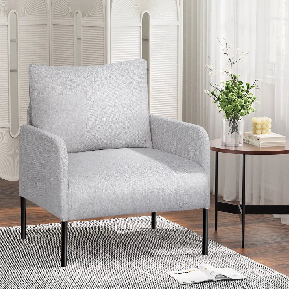 Armchair Lounge Chair Accent Single Sofa - Grey Linen Fabric