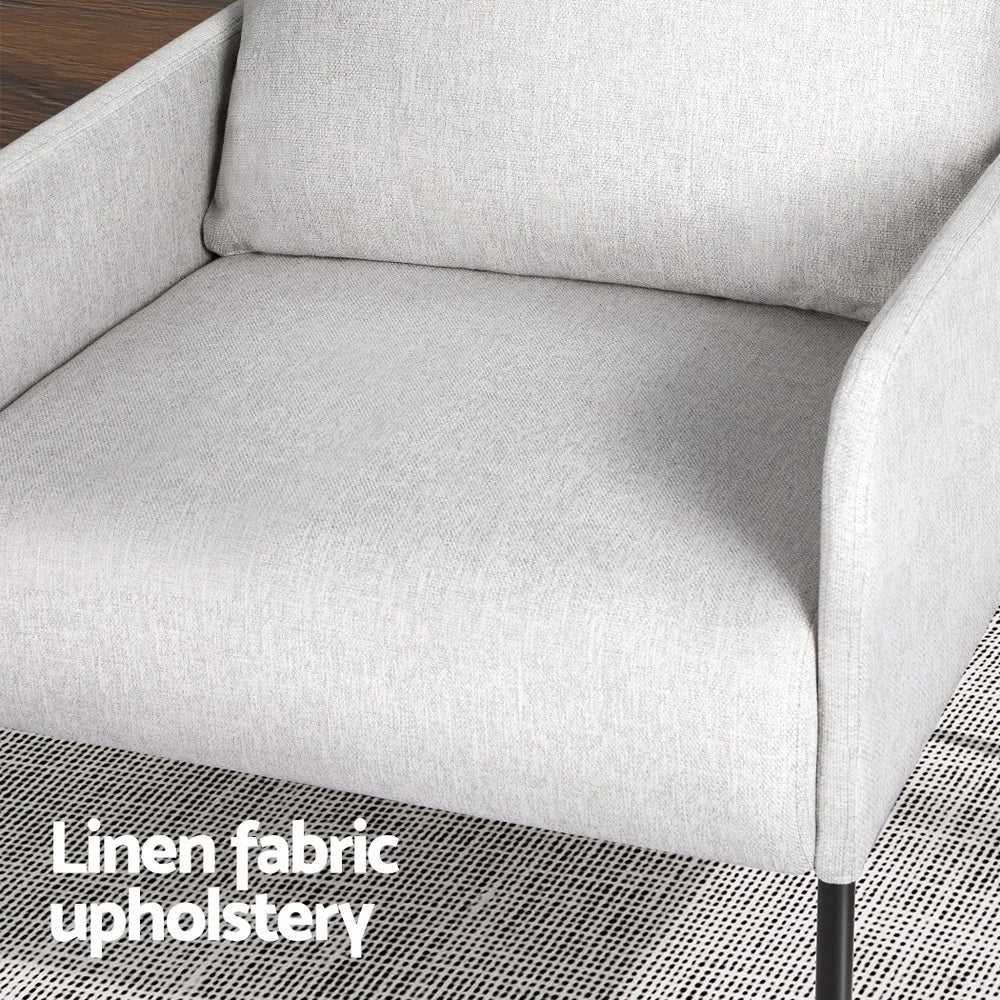 Armchair Lounge Chair Accent Single Sofa - Grey Linen Fabric
