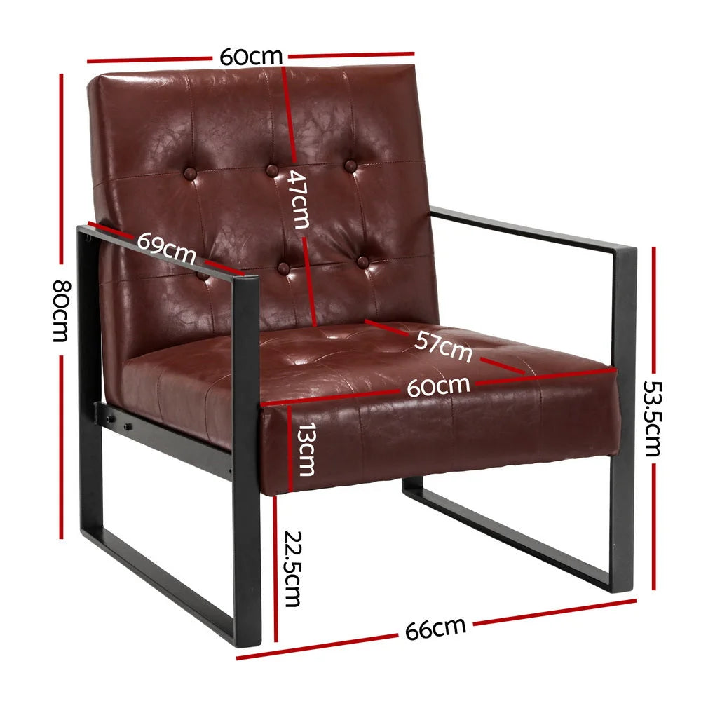 Armchair Lounge Chair Accent Sofa PU Leather - Brown