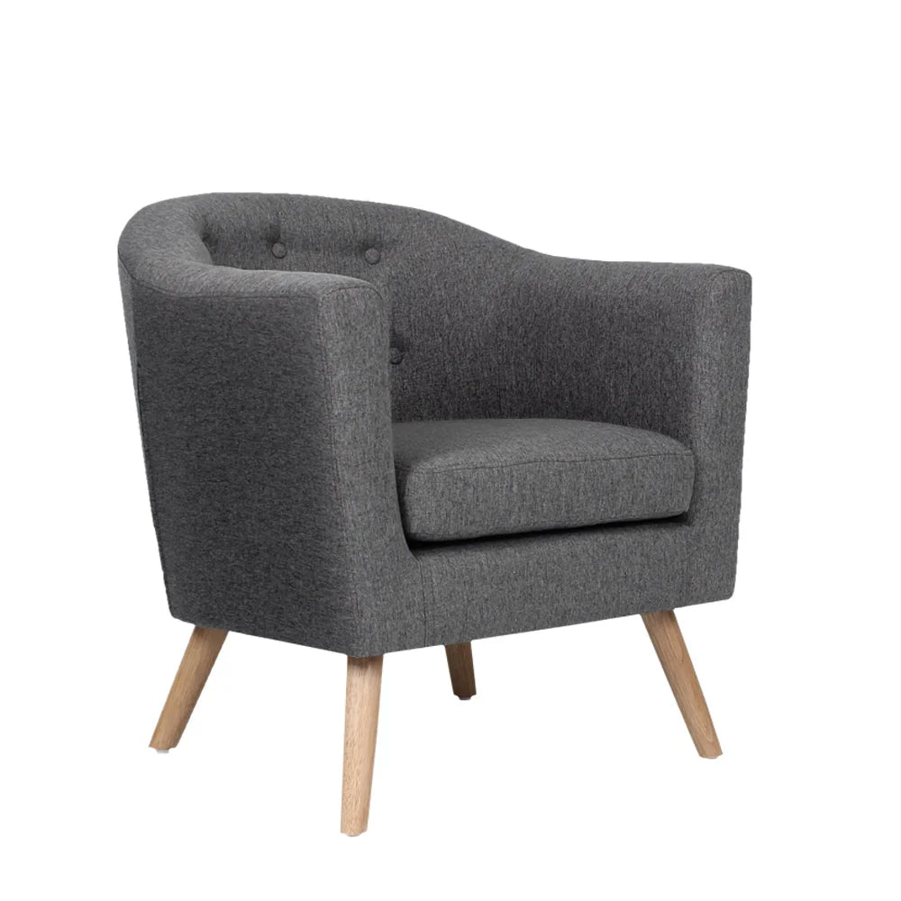 Armchair Tub Chair Single Accent Sofa Lounge - Grey Fabric