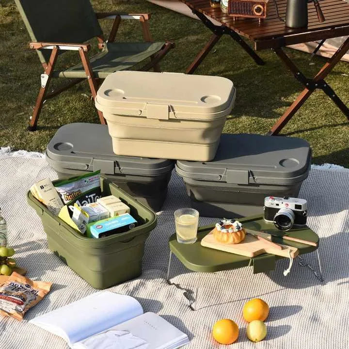 Army Green Foldable Outdoor Picnic Basket with Lid