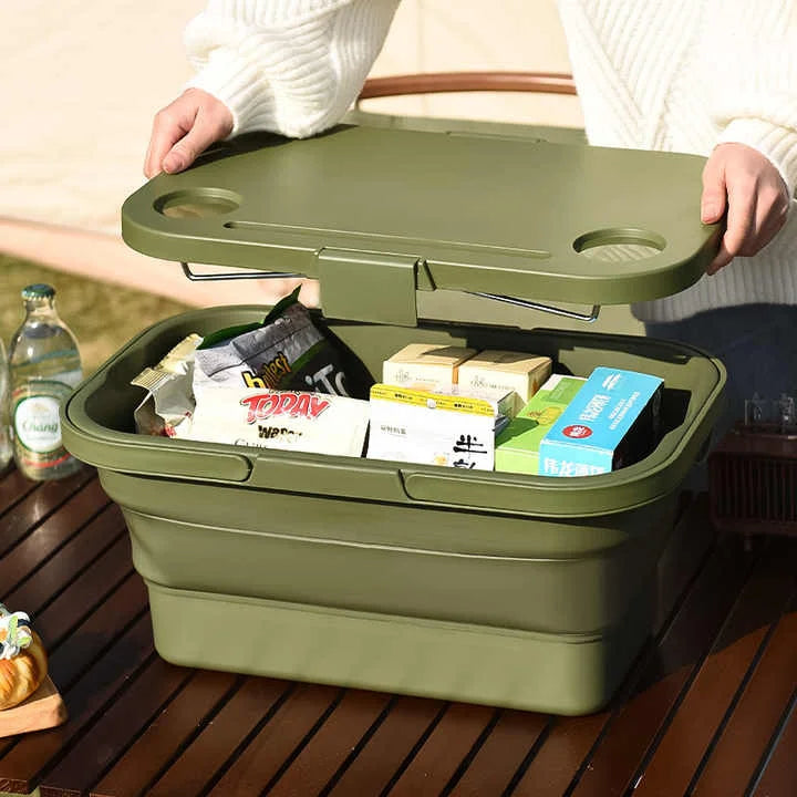 Army Green Foldable Outdoor Picnic Basket with Lid