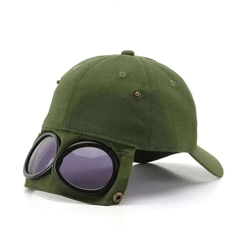Army Green Stylish Aviator Goggle Baseball Cap - Unisex