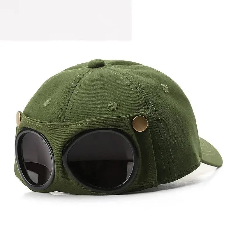 Army Green Stylish Aviator Goggle Baseball Cap Unisex