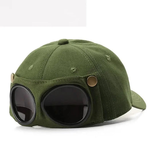 Army Green Stylish Aviator Goggle Baseball Cap Unisex