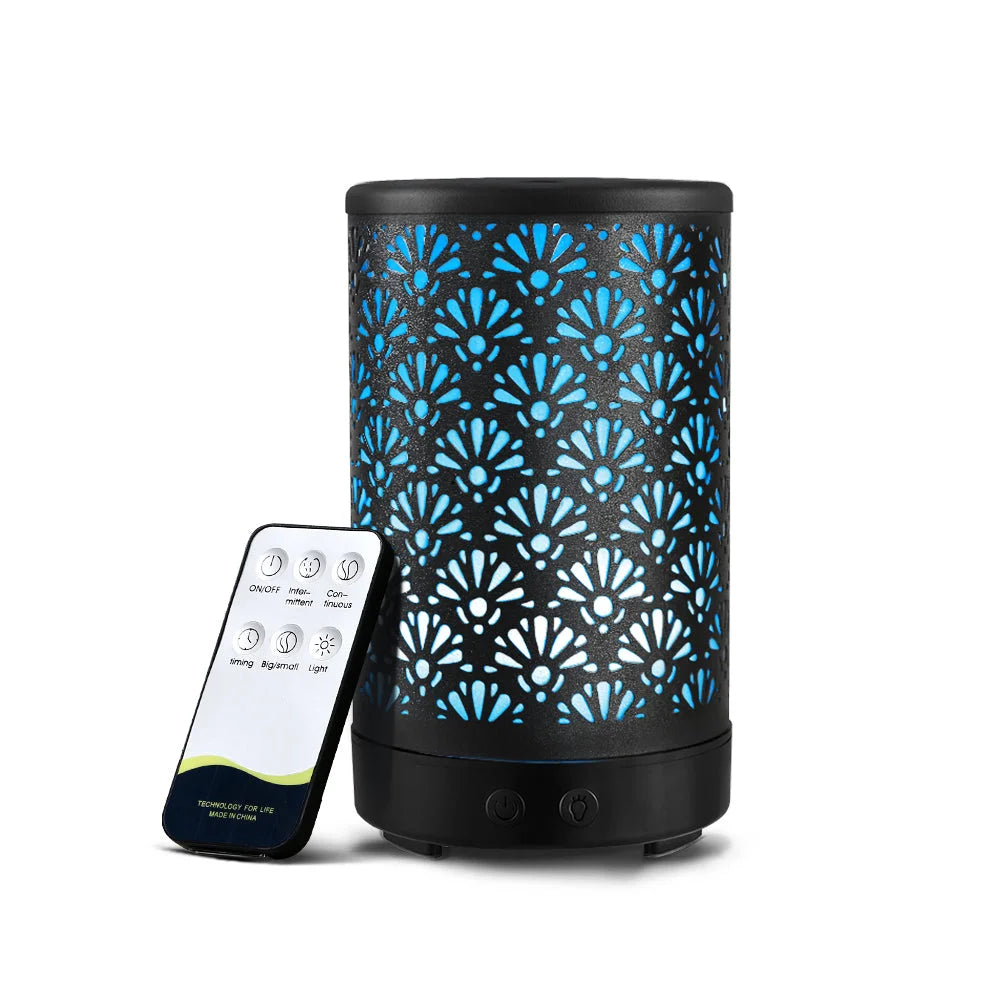 Black metal 100ml aroma diffuser aromatherapy with cover fabric and edge stitching