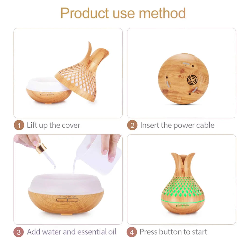 Aroma Diffuser Essential Oil with Remote - 500ml Vase