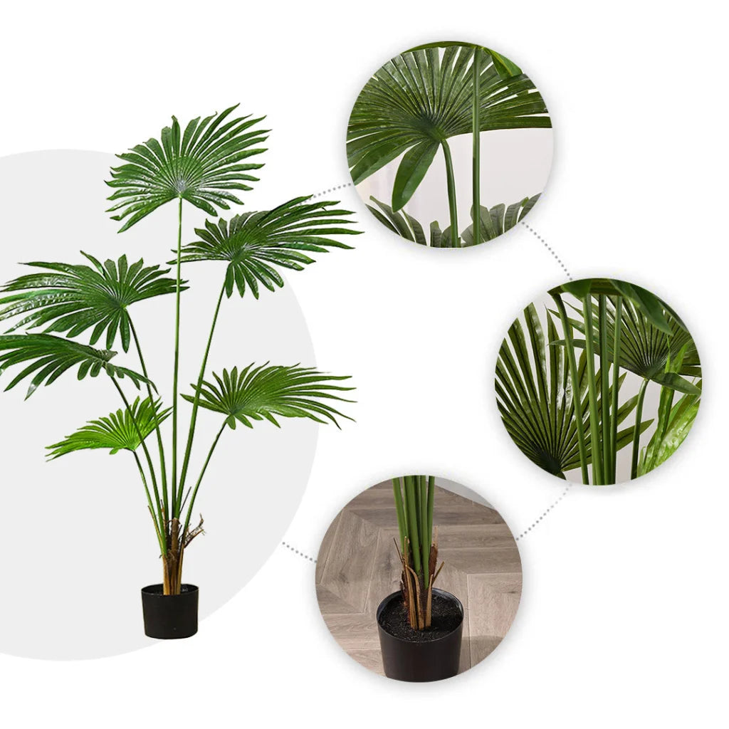 Artificial Fan Palm Tree 120cm Natural Green Fake Tropical Indoor Plant Home Office Decor