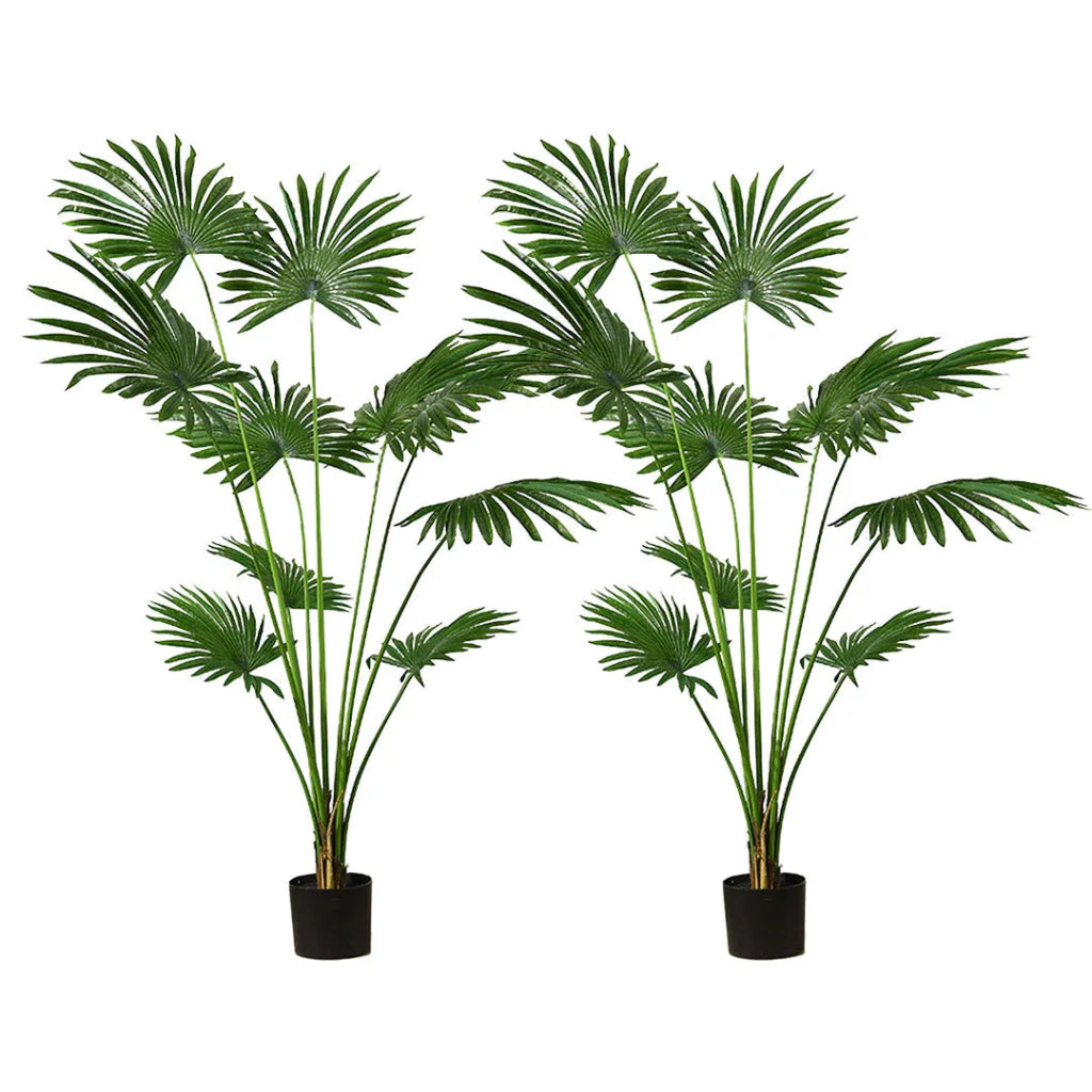Artificial Fan Palm Tree 2X 180cm Natural Green Fake Tropical Indoor Plant Home Office Decor