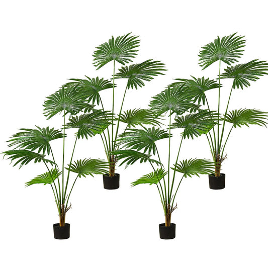 Artificial Fan Palm Tree 4X 120cm Natural Green Fake Tropical Indoor Plant Home Office Decor