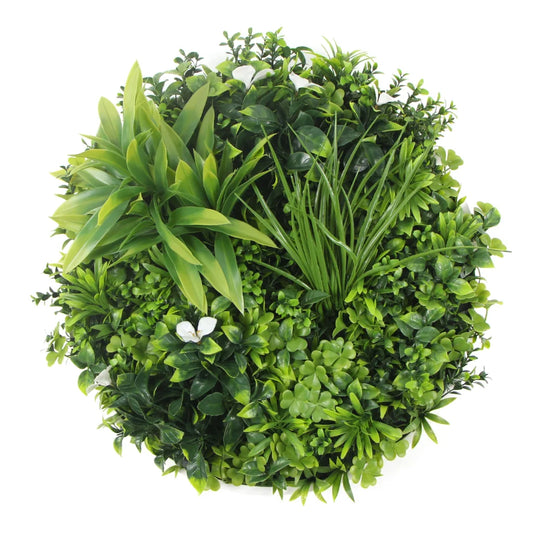 Artificial Green Wall Disc Flowering White UV Resistant