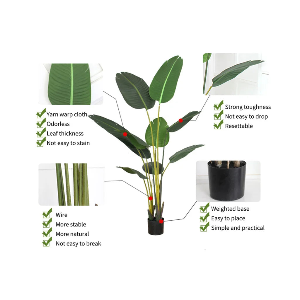 Artificial Indoor Nordic Wind Traveler Banana Plant Premium 180cm Green Fake Decorative Tree