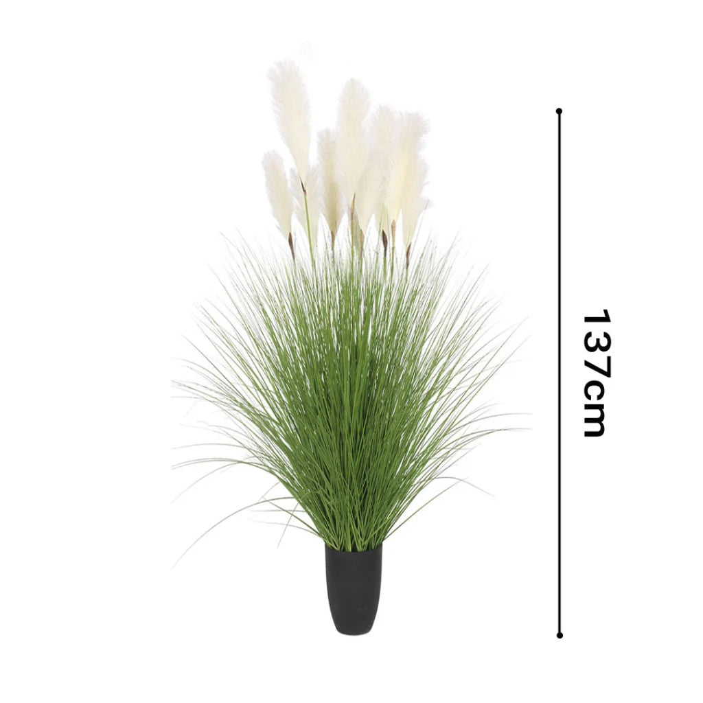 Artificial Indoor Potted Bulrush Grass Tree Set Premium 2X 137cm Green Fake Plant Simulation Decorative