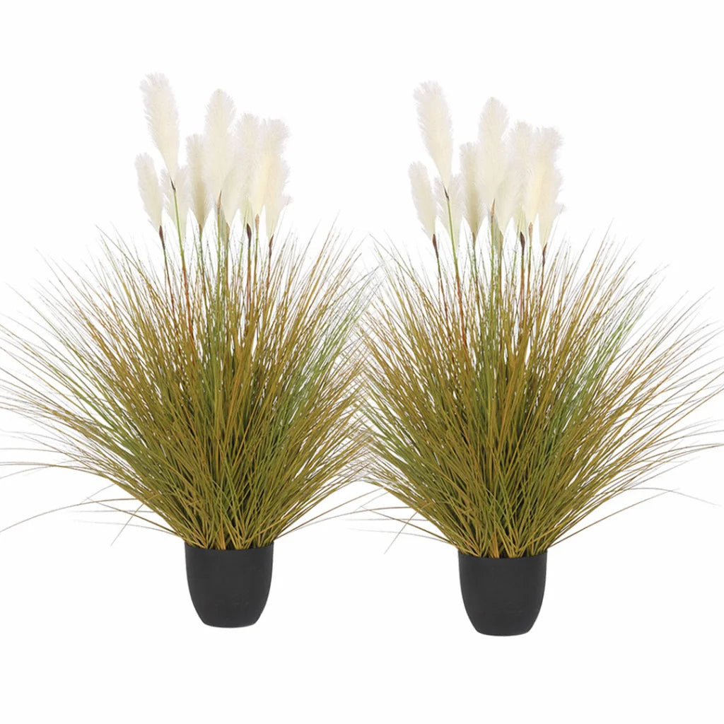 Artificial Indoor Reed Bulrush Grass Tree Set Premium 2X 137cm Green Fake Plant Simulation Decorative
