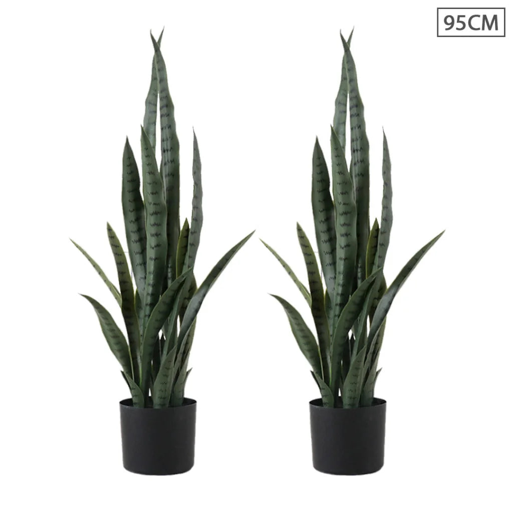 Artificial Indoor Snake Sansevieria Plant Set Premium 2X 95cm Fake Decoration Tree with Flower Pot