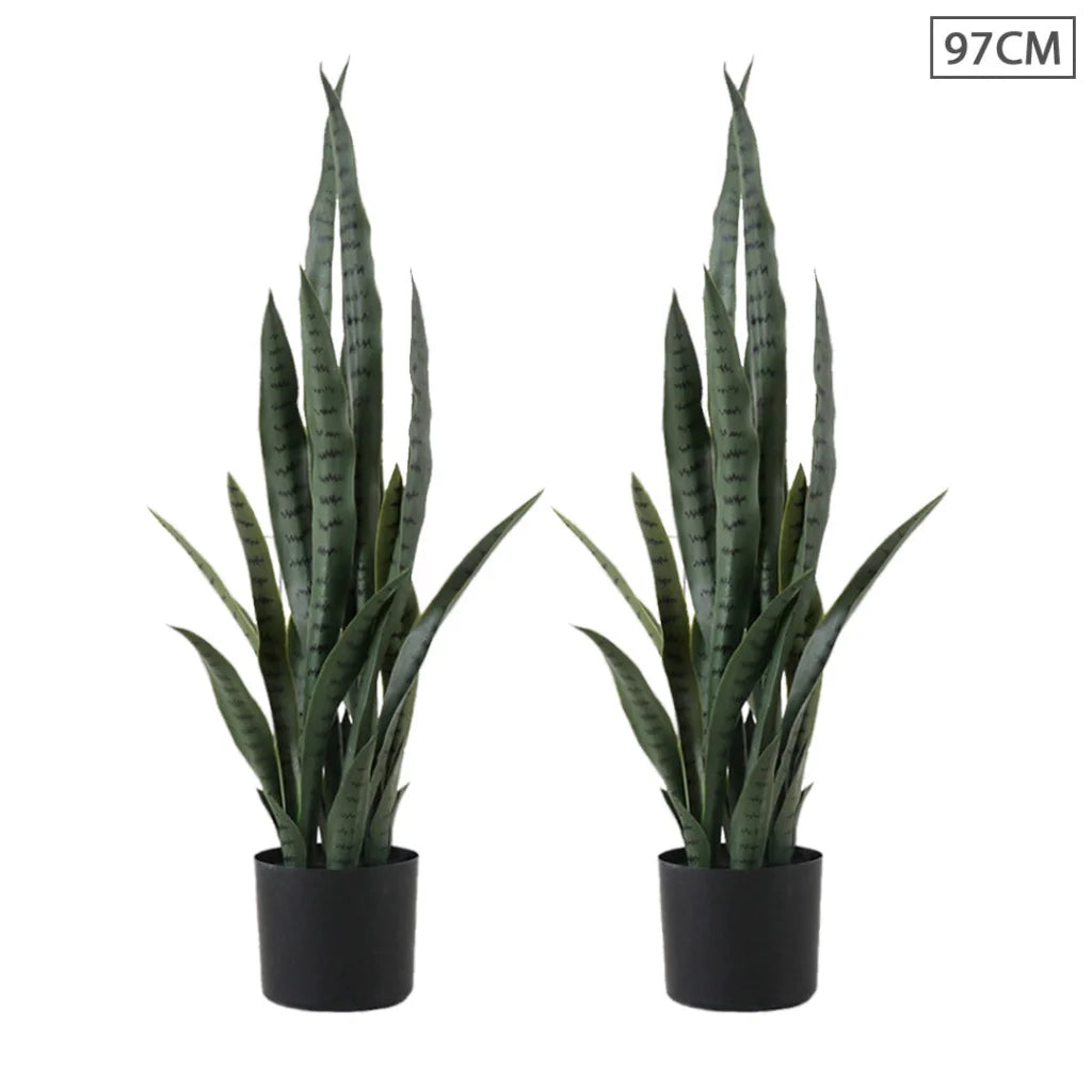 Artificial Indoor Snake Sansevieria Plant Set Premium 2X 97cm Fake Decoration Tree with Flower Pot