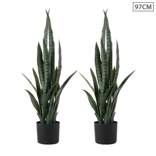 Artificial Indoor Snake Sansevieria Plant Set Premium 2X 97cm Fake Decoration Tree with Flower Pot