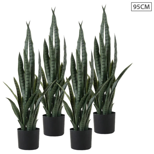 Artificial Indoor Snake Sansevieria Plant Set Premium 4X 95cm Fake Decoration Tree with Flower Pot