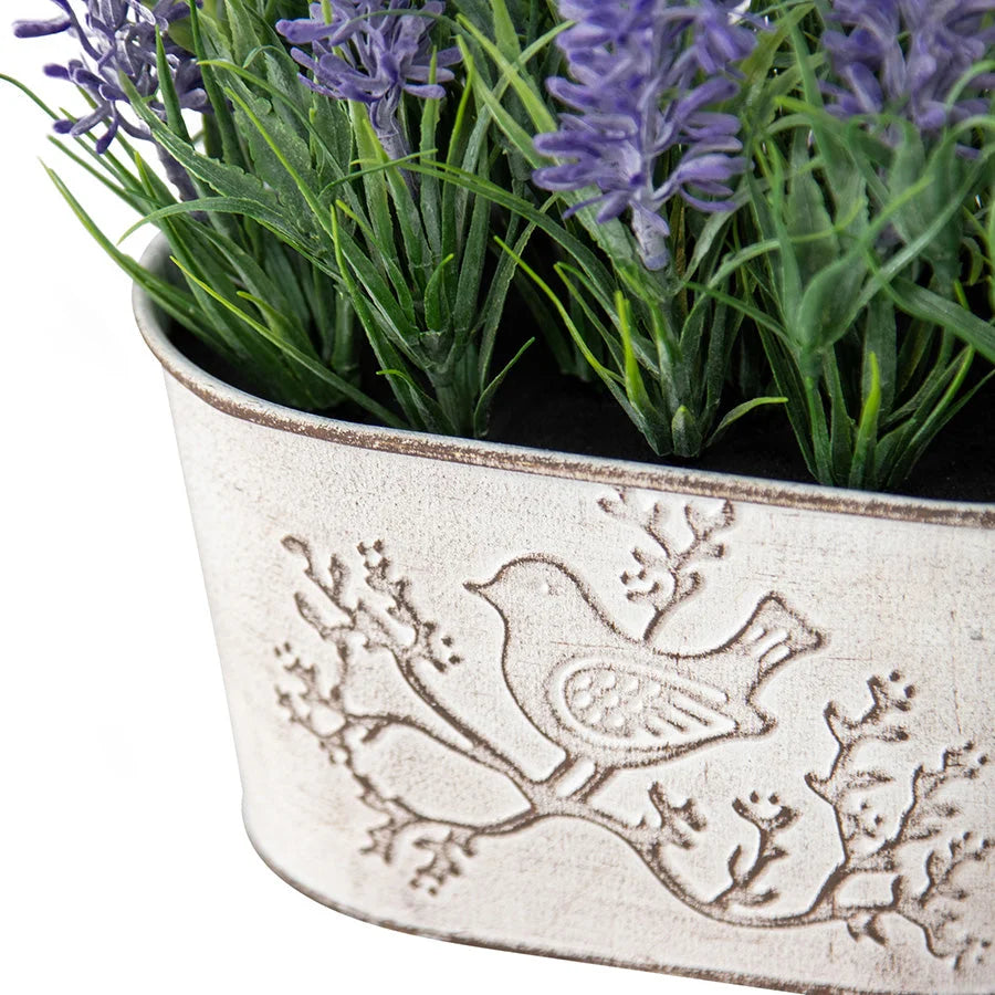 Artificial Lavender Plant in Oval Pot w Bird 22cm - Home &
