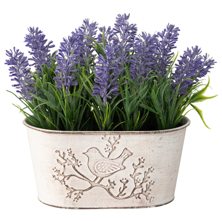 Artificial Lavender Plant in Oval Pot w Bird 22cm - Home &