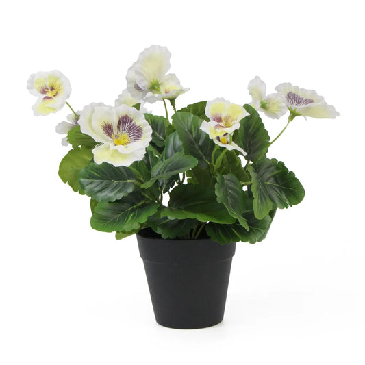 Artificial Potted Pansy Plants - Mixed White Flowers 25CM