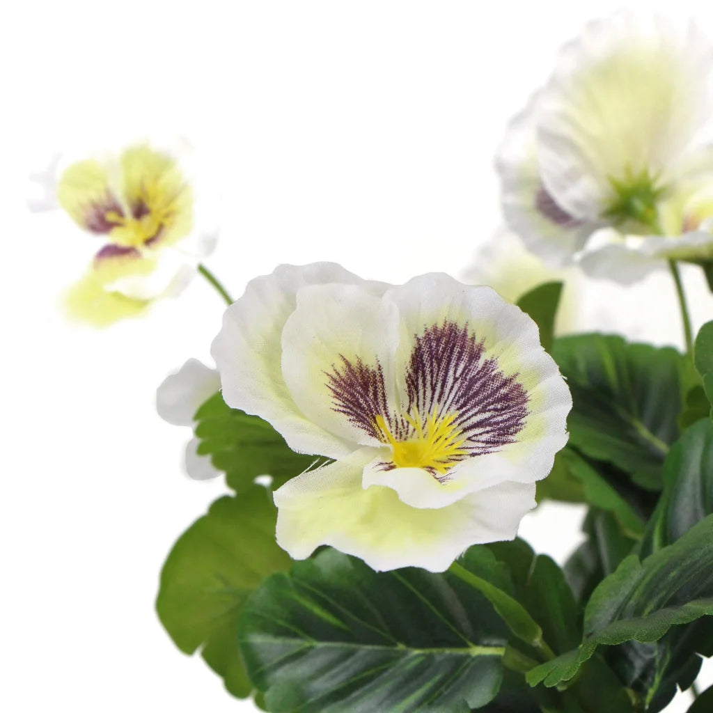 Artificial Potted Pansy Plants - Mixed White Flowers 25CM
