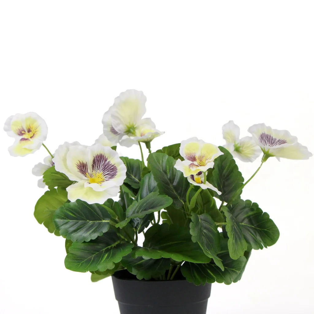 Artificial Potted Pansy Plants - Mixed White Flowers 25CM