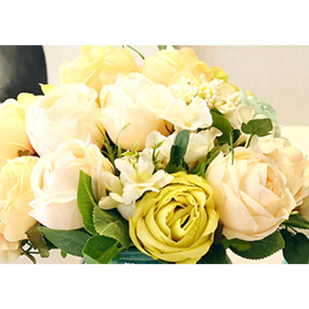 Artificial Silk Flower Bouquet 3PCS with 15 Heads Fake Rose Table Decor - White - Premium