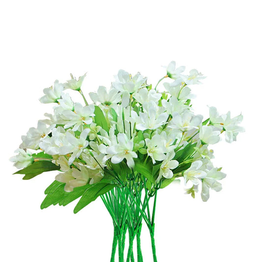 Artificial Silk Lilium Nanum Bouquet Premium 10 Bunch 6 Heads Fake Bridal Table Decor - White