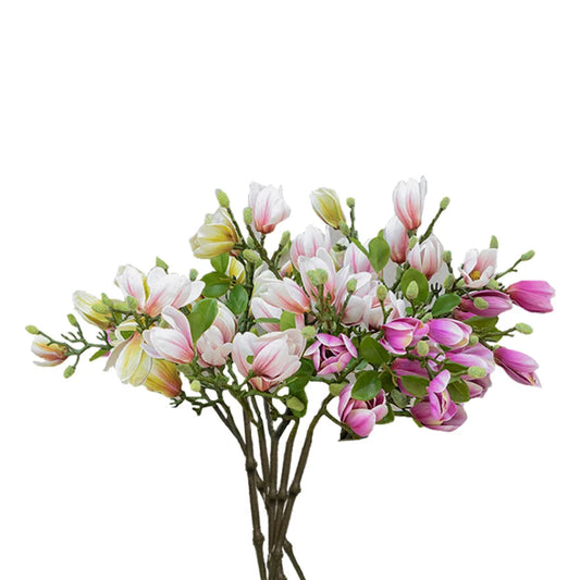 Artificial Silk Magnolia Denudata Bouquet Premium 6 Bunch 4 Heads Fake Bridal Table Decor - Purple
