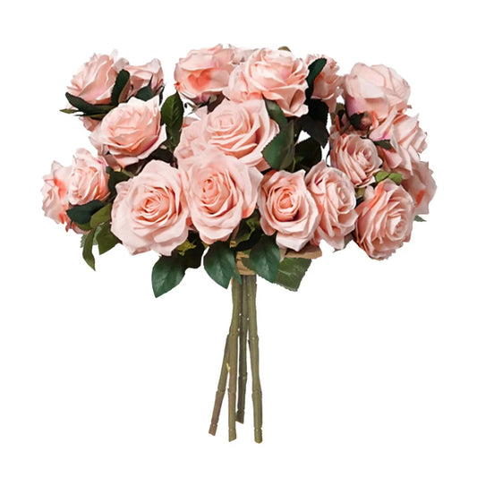 Artificial Silk Rose Bouquet Premium 4 Bunch 9 Heads Fake Bridal Table Decor - Champion