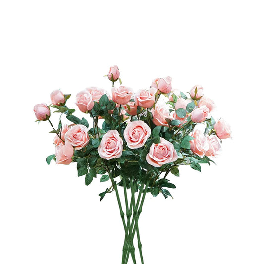 Artificial Silk Rose Bouquet Premium 8 Bunch 5 Heads Fake Bridal Table Decor - Light Pink