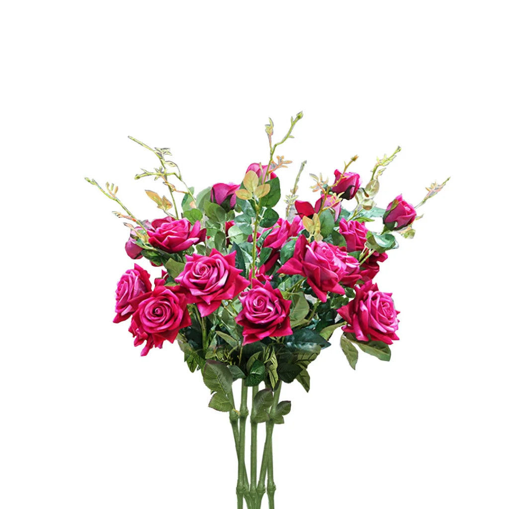 Artificial Silk Rose Bouquet Premium 8 Bunch 5 Heads Fake Bridal Table Decor - Pink