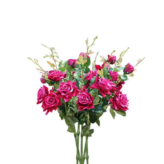 Artificial Silk Rose Bouquet Premium 8 Bunch 5 Heads Fake Bridal Table Decor - Pink