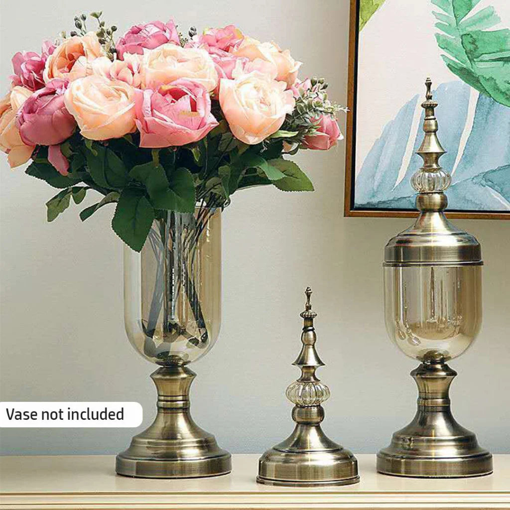 Artificial Silk Rose Bouquet Set Premium 3pcs 15 Heads Fake Flower Table Decor - Pink