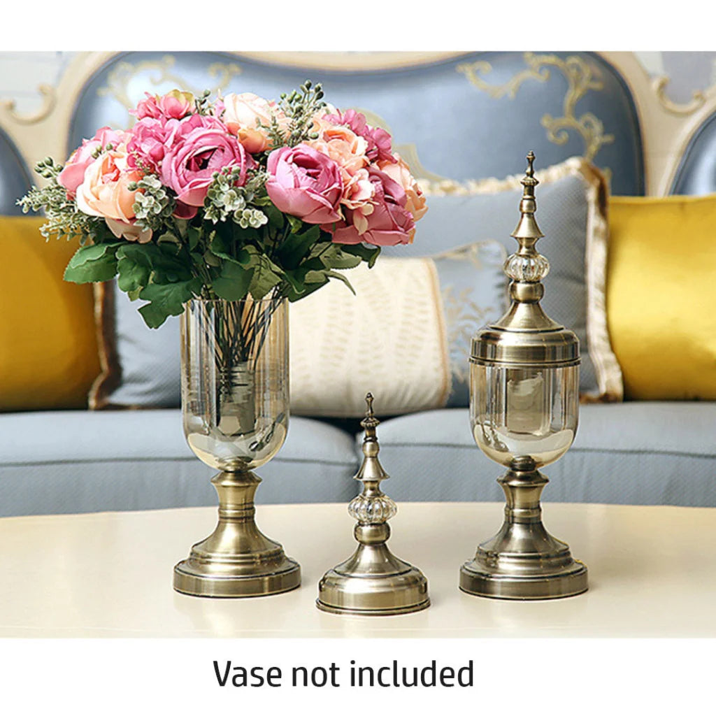 Artificial Silk Rose Bouquet Set Premium 3pcs 15 Heads Fake Flower Table Decor - Pink