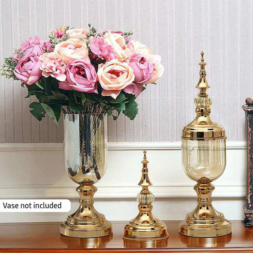 Artificial Silk Rose Bouquet Set Premium 3pcs 15 Heads Fake Flower Table Decor - Pink