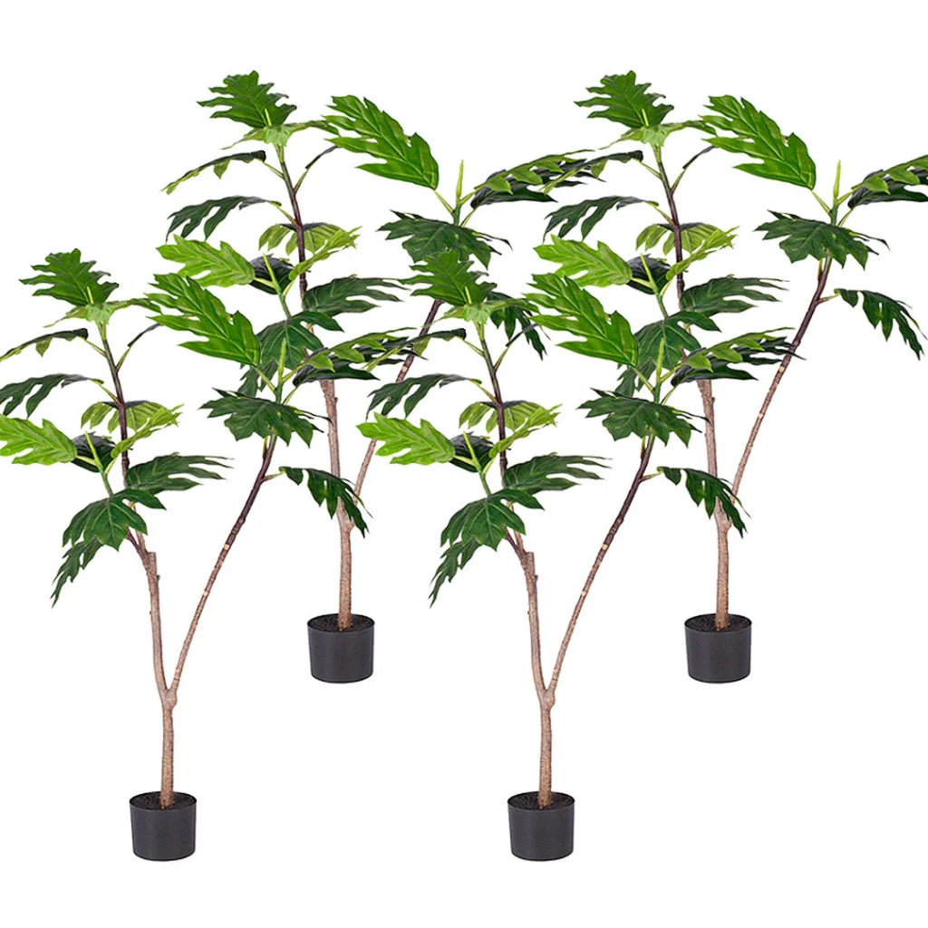 Artificial Split-Leaf Philodendron Tree 4X 120cm Natural Green Fake Tropical Indoor Plant Home Office Decor