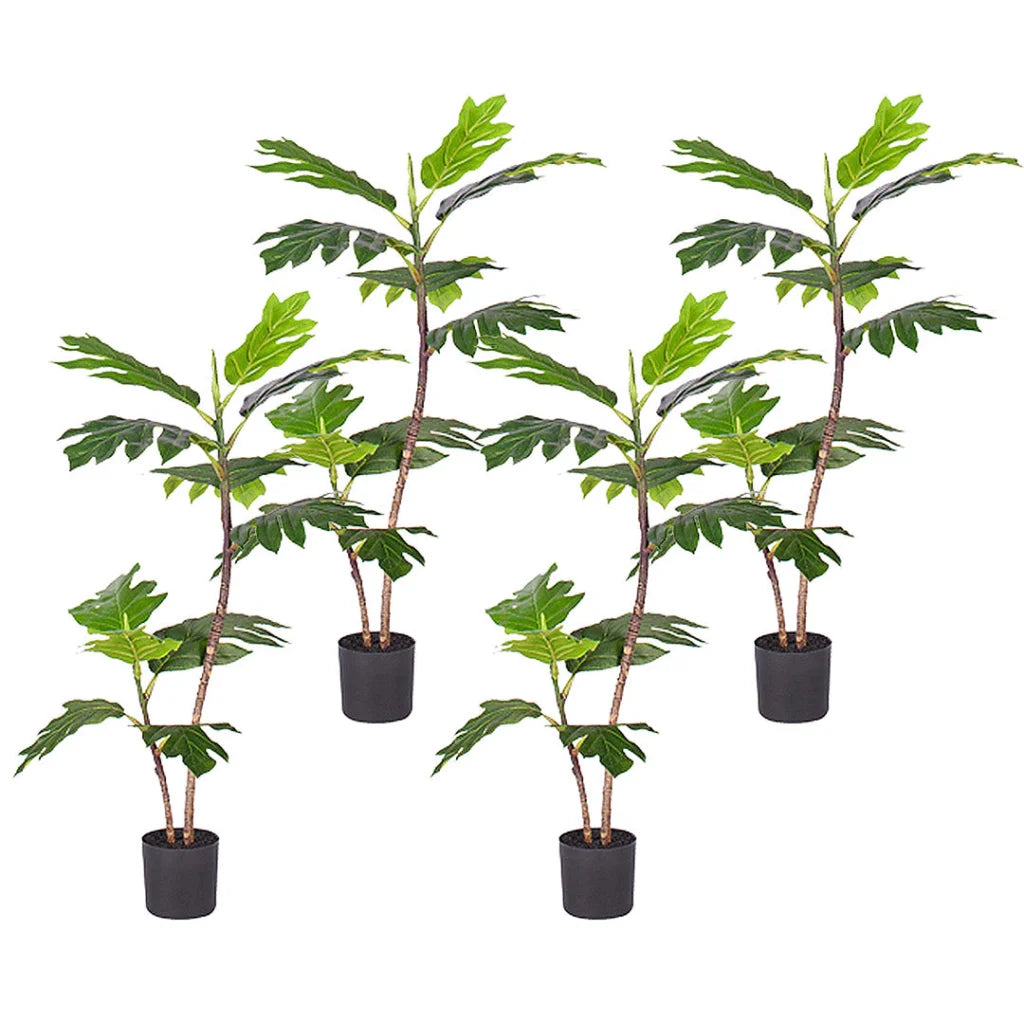 Artificial Split-Leaf Philodendron Tree 4X 90cm 2-Trunk Natural Green Fake Tropical Indoor Plant Home Office Decor