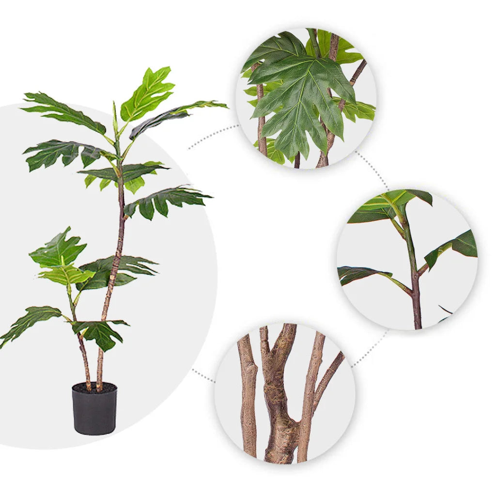 Artificial Split-Leaf Philodendron Tree 90cm 2-Trunk Natural Green Fake Tropical Indoor Plant Home Office Decor